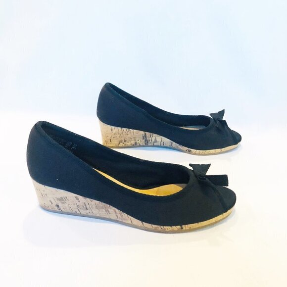 American Eagle Canvas Peep Toe Wedge Cork Heel - Picture 4 of 7